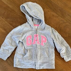 GAP Baby Light Gray Hoodie with Pink Lettering- 2 years
